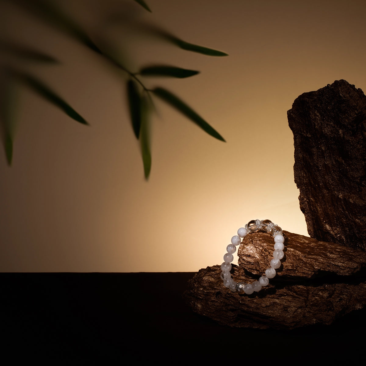 Bracelet For Metal Element Gentle & Balance Energy - White Phantom Quartz & Clear Quartz