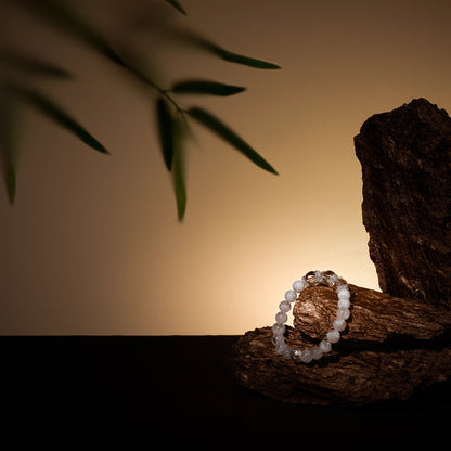 Bracelet For Metal Element Gentle & Balance Energy - White Phantom Quartz & Clear Quartz
