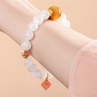 Bracelet For Metal Element Gentle & Balance Energy - White Phantom Quartz & Golden Tiger’s Eye