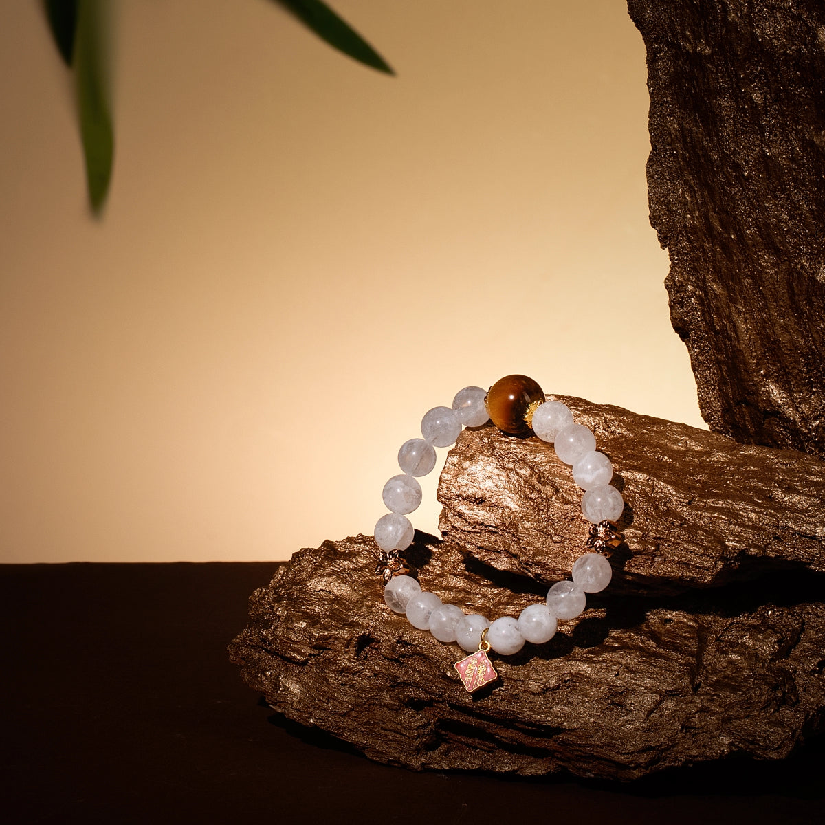 Bracelet For Metal Element Gentle & Balance Energy - White Phantom Quartz & Golden Tiger’s Eye