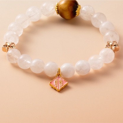 Bracelet For Metal Element Gentle & Balance Energy - White Phantom Quartz & Golden Tiger’s Eye