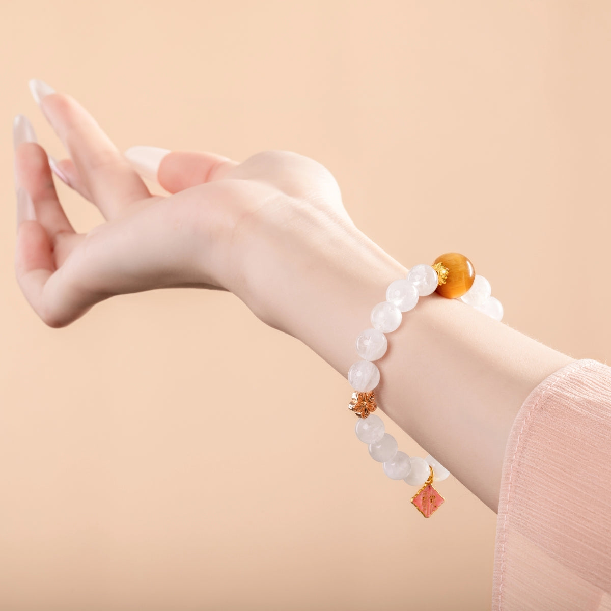 Bracelet For Metal Element Gentle & Balance Energy - White Phantom Quartz & Golden Tiger’s Eye