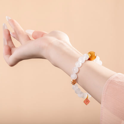 Bracelet For Metal Element Gentle & Balance Energy - White Phantom Quartz & Golden Tiger’s Eye