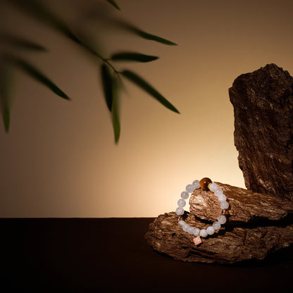 Bracelet For Metal Element Gentle & Balance Energy - White Phantom Quartz & Golden Tiger’s Eye