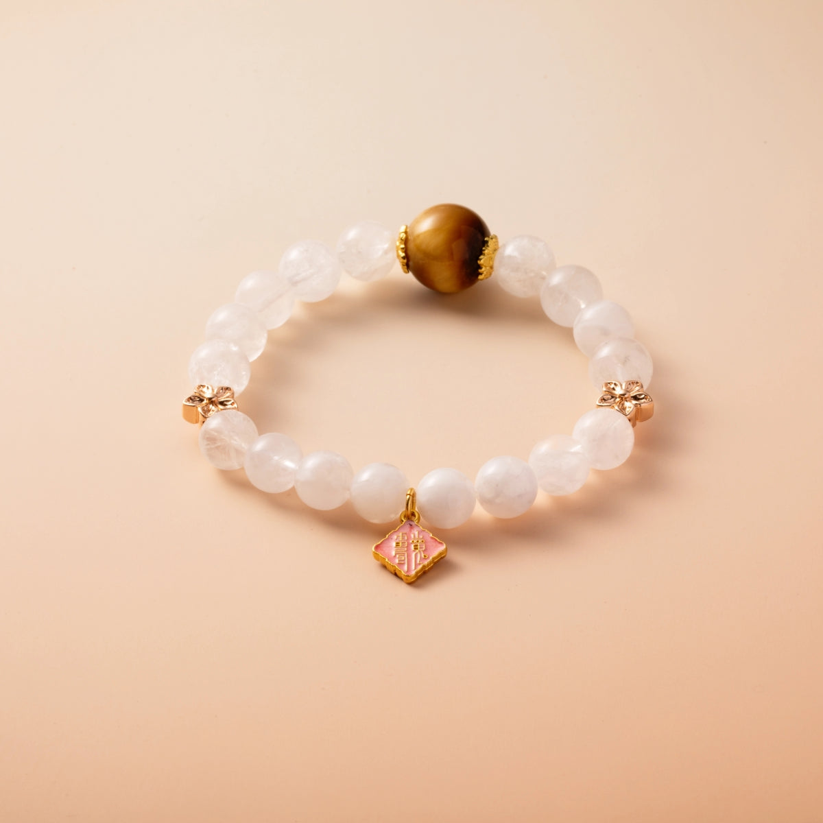 Bracelet For Metal Element Gentle & Balance Energy - White Phantom Quartz & Golden Tiger’s Eye