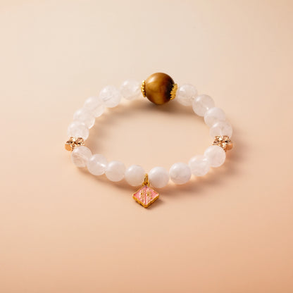Bracelet For Metal Element Gentle & Balance Energy - White Phantom Quartz & Golden Tiger’s Eye