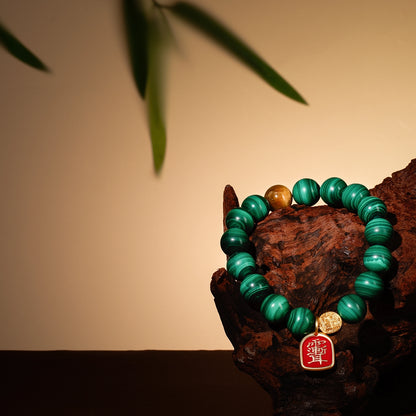 Bracelet For Wood Element Amplified Energy - Malachite & Golden Tiger’s Eye