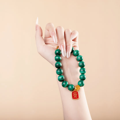 Bracelet For Wood Element Amplified Energy - Malachite & Golden Tiger’s Eye