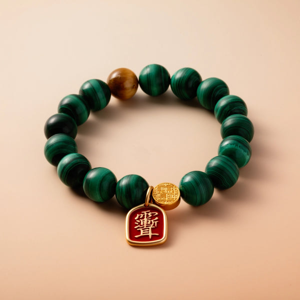 Bracelet For Wood Element Amplified Energy - Malachite & Golden Tiger’s Eye
