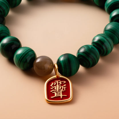 Bracelet For Wood Element Amplified Energy - Malachite & Moonstone