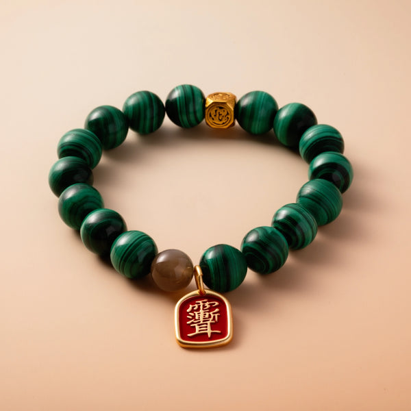 Bracelet For Wood Element Amplified Energy - Malachite & Moonstone