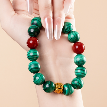 Bracelet For Wood Element Amplified Energy - Malachite & Red Agate