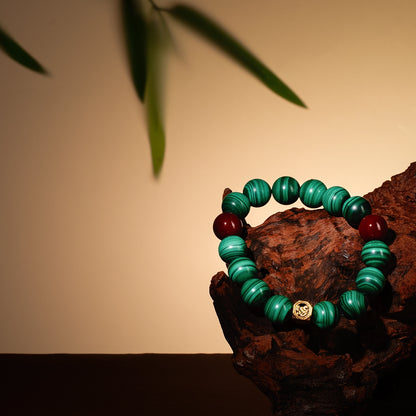 Bracelet For Wood Element Amplified Energy - Malachite & Red Agate