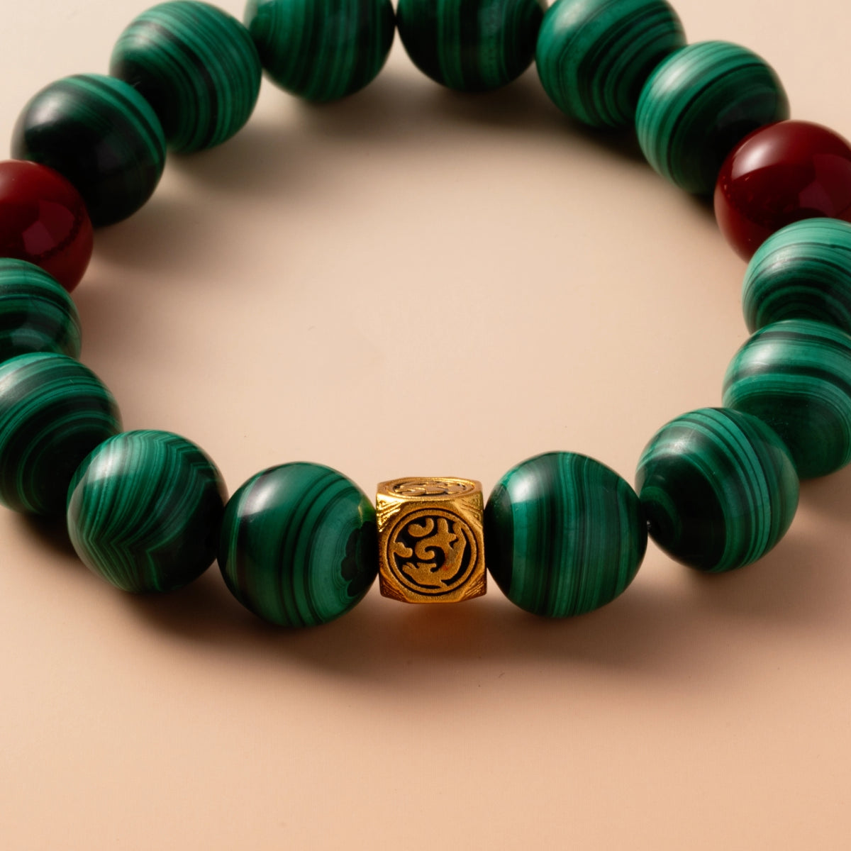 Bracelet For Wood Element Amplified Energy - Malachite & Red Agate