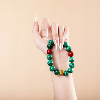 Bracelet For Wood Element Amplified Energy - Malachite & Red Agate