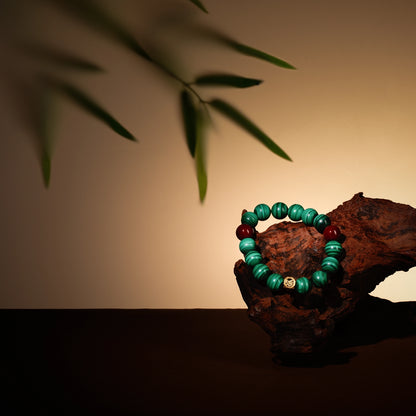 Bracelet For Wood Element Amplified Energy - Malachite & Red Agate