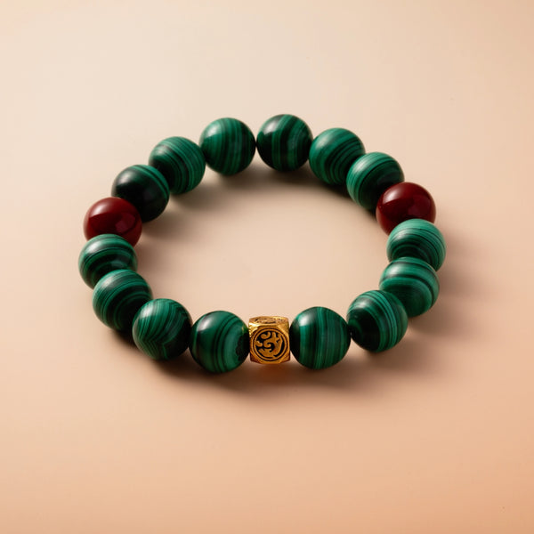 Bracelet For Wood Element Amplified Energy - Malachite & Red Agate