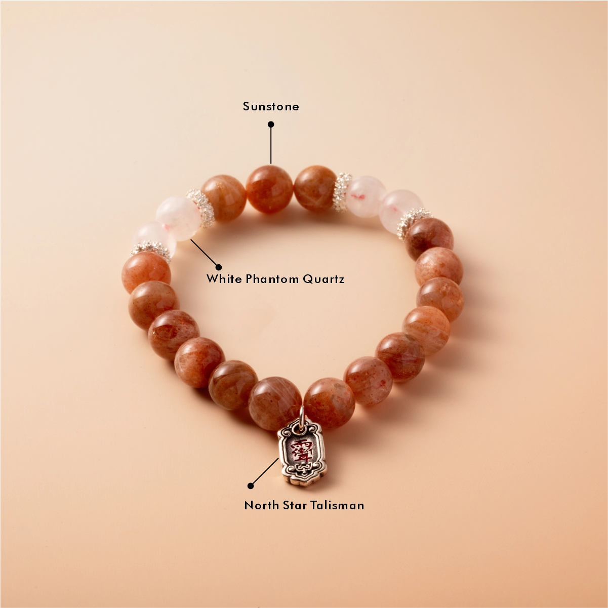Bracelet For Fire Element Amplified Energy - Sunstone & White Phantom Quartz