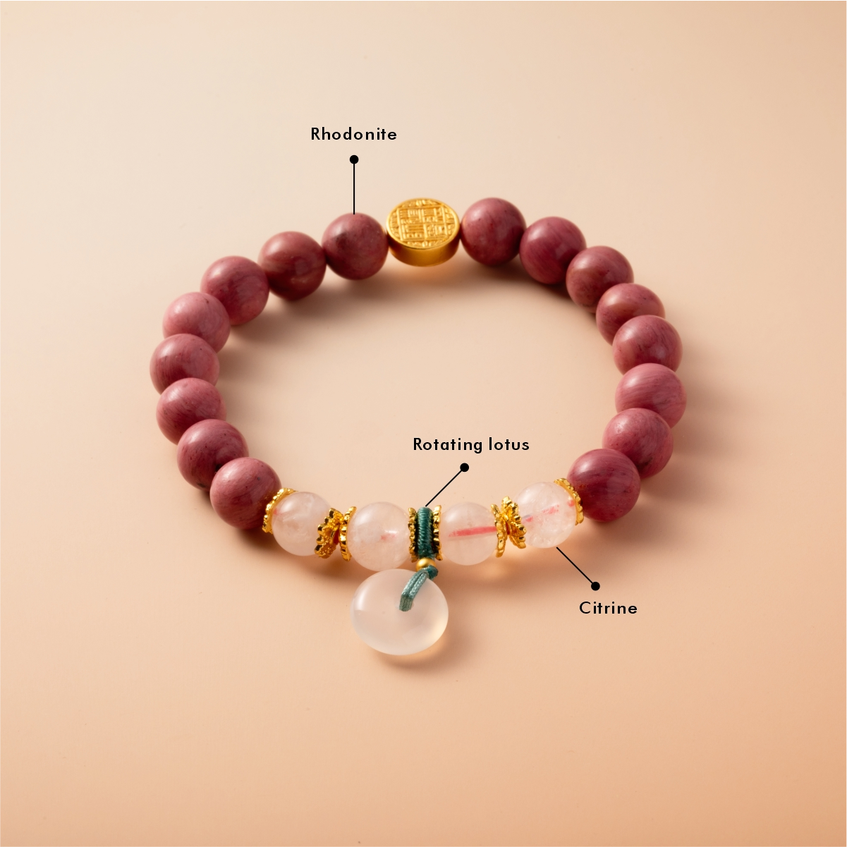 Bracelet For Fire Element Amplified Energy - Rhodonite & White Phantom Quartz
