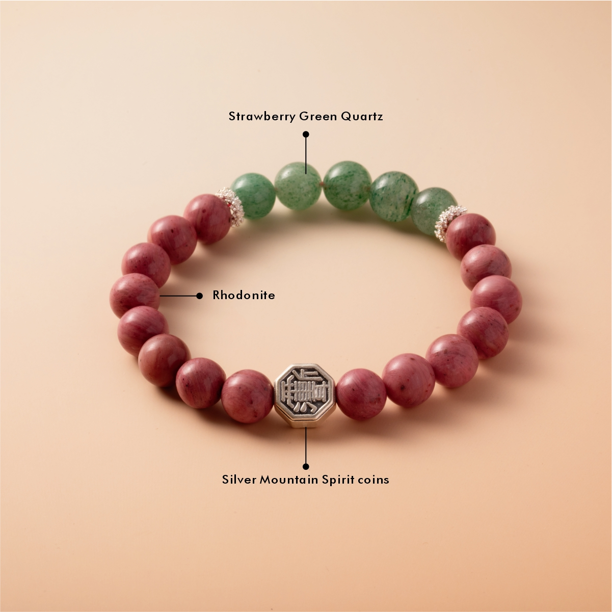 Bracelet For Fire Element Gentle & Balance Energy - Rhodonite & Strawberry Green Quartz