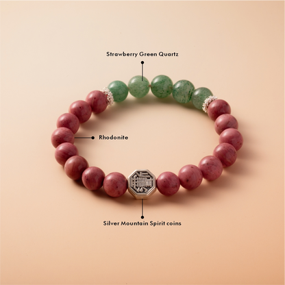 Bracelet For Fire Element Gentle & Balance Energy - Rhodonite & Strawberry Green Quartz