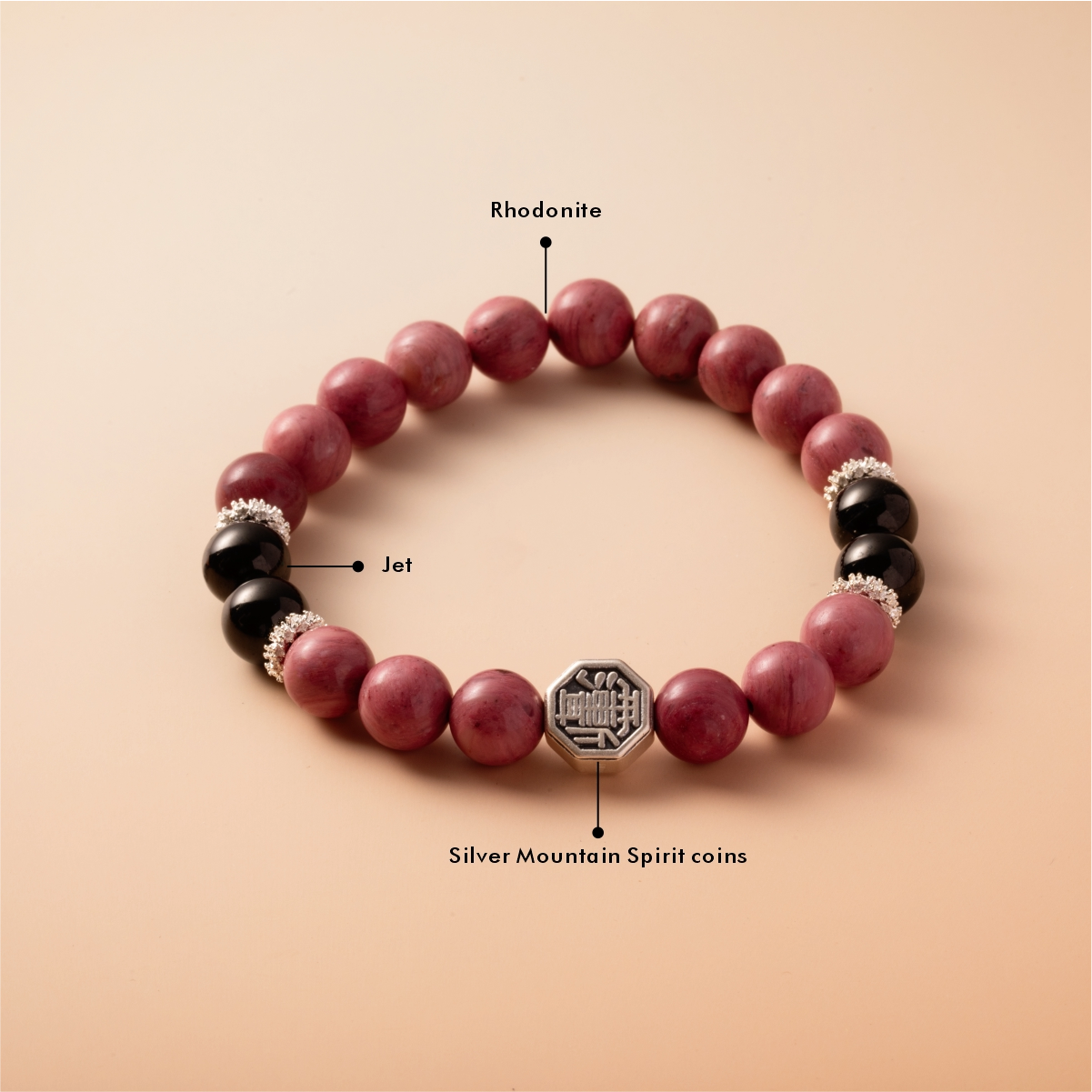 Bracelet For Fire Element Amplified Energy - Rhodonite & Jet