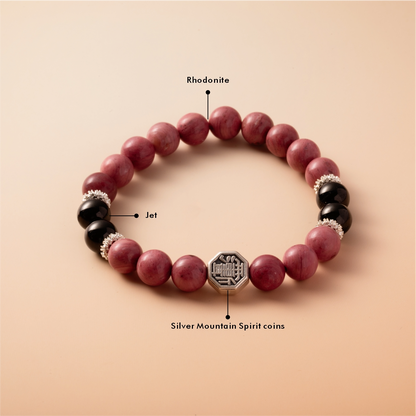 Bracelet For Fire Element Amplified Energy - Rhodonite & Jet