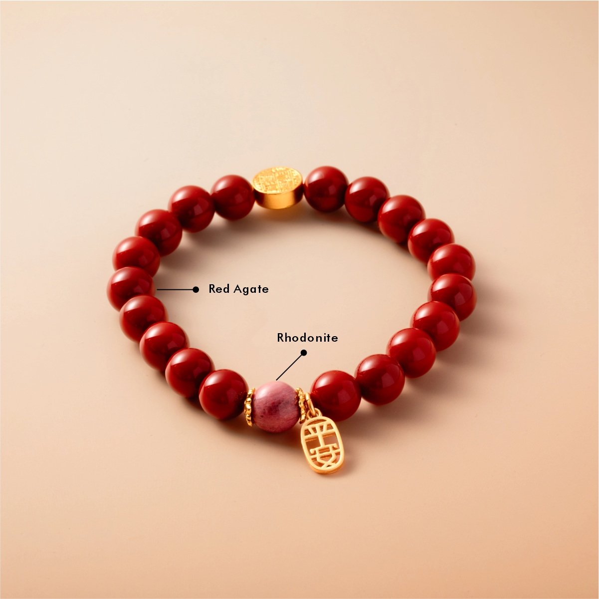 Bracelet For Fire Element Gentle & Balance Energy - Red Agate & Rhodonite