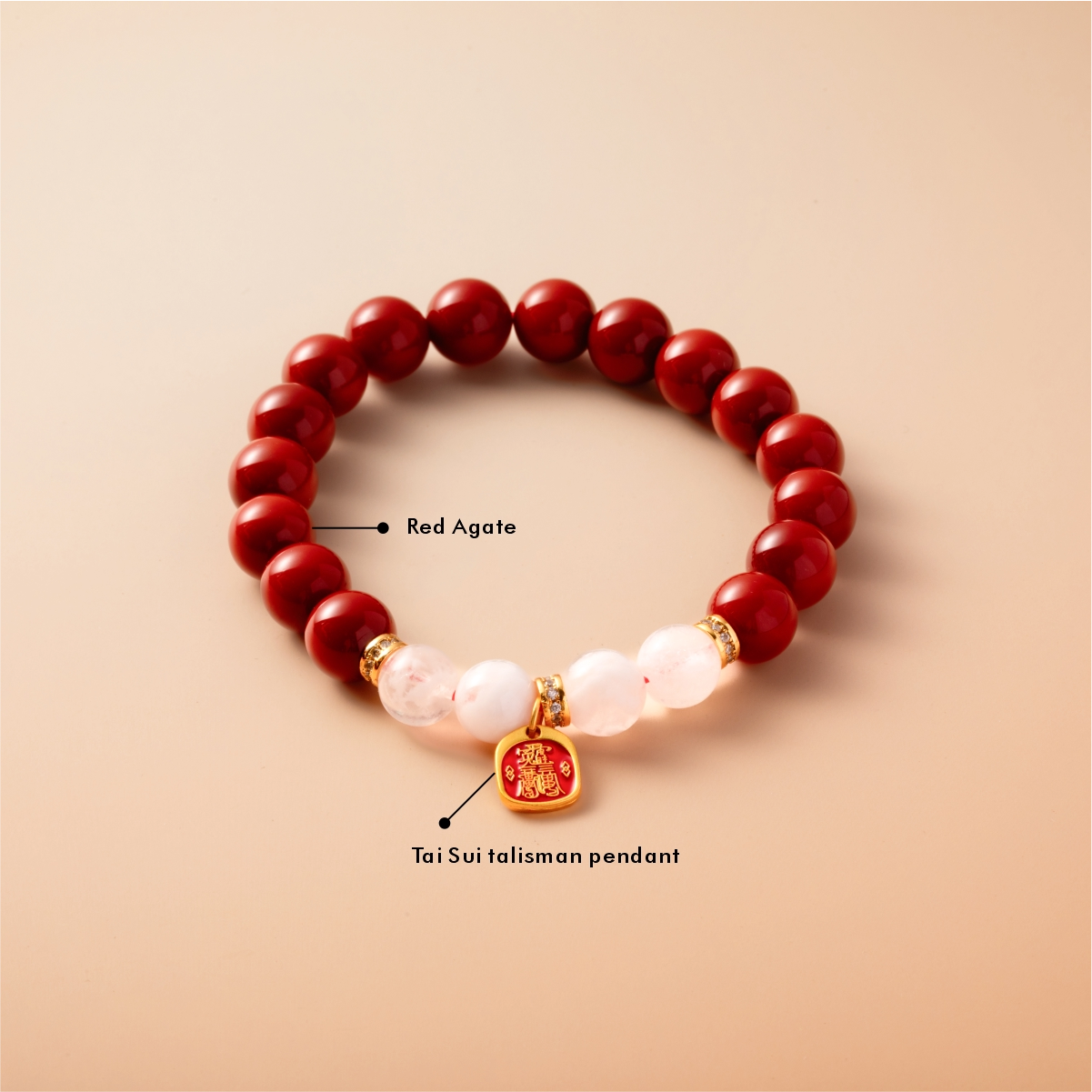 Bracelet For Fire Element Amplified Energy - Red Agate & White Phantom Quartz