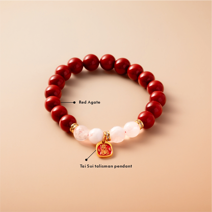 Bracelet For Fire Element Amplified Energy - Red Agate & White Phantom Quartz