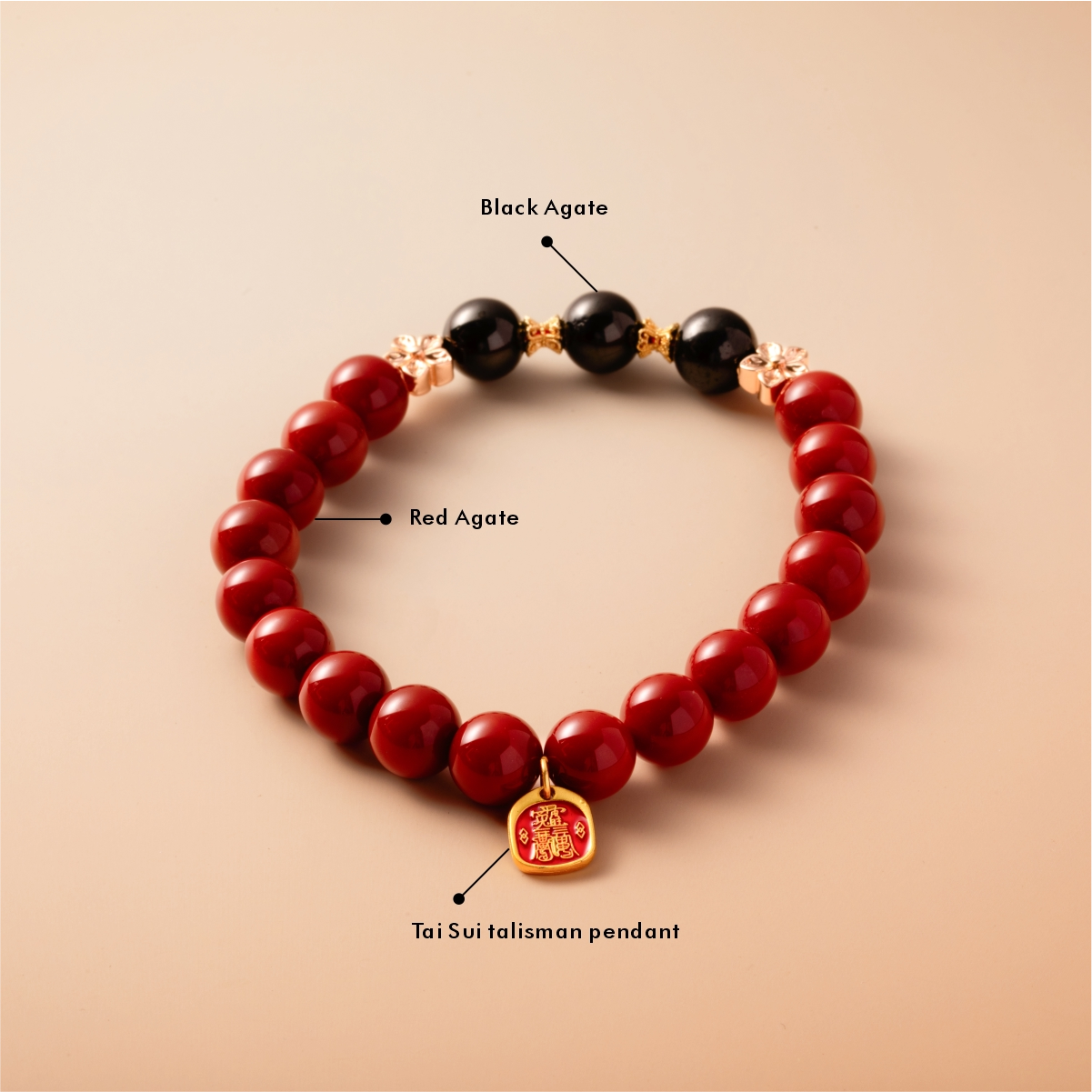 Bracelet For Fire Element Amplified Energy - Red Agate & Black Agate