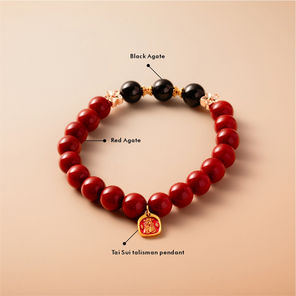 Bracelet For Fire Element Amplified Energy - Red Agate & Black Agate