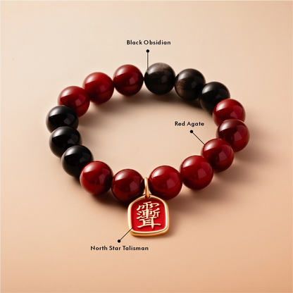 Bracelet For Fire Element Amplified Energy- Red Agate & Black Agate