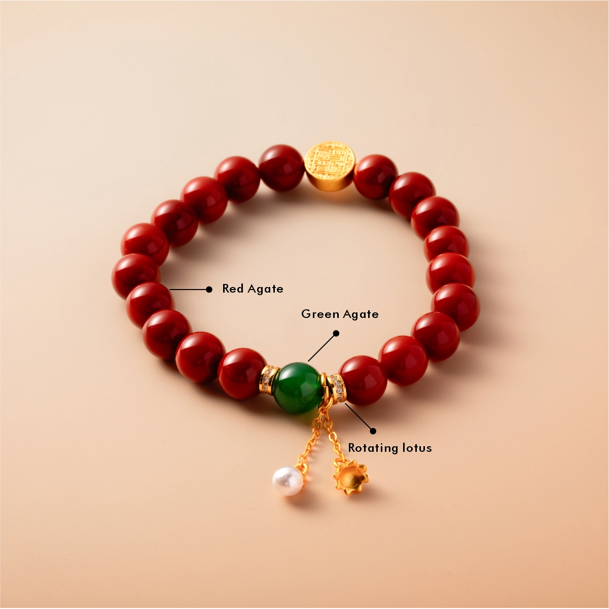 Bracelet For Fire Element Gentle & Balance Energy - Red Agate & Green Agate