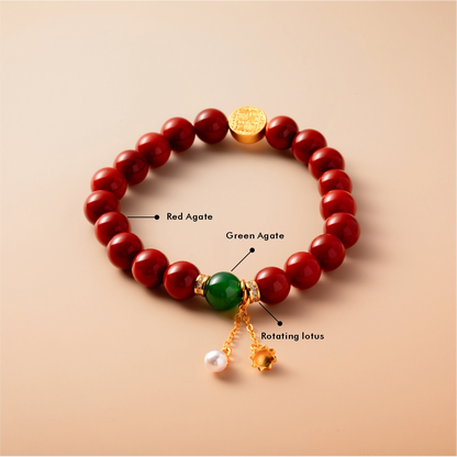 Bracelet For Fire Element Gentle & Balance Energy - Red Agate & Green Agate