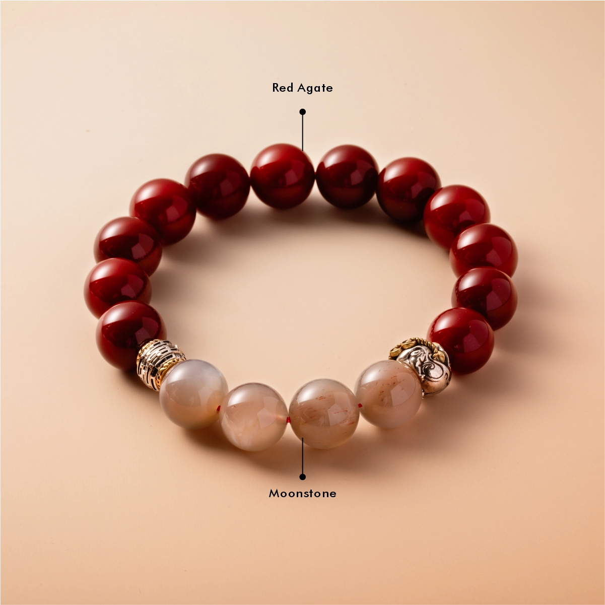 Bracelet For Fire Element Amplified Energy- Red Agate & Moonstone