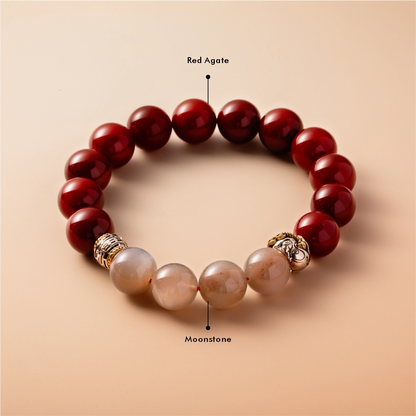 Bracelet For Fire Element Amplified Energy- Red Agate & Moonstone