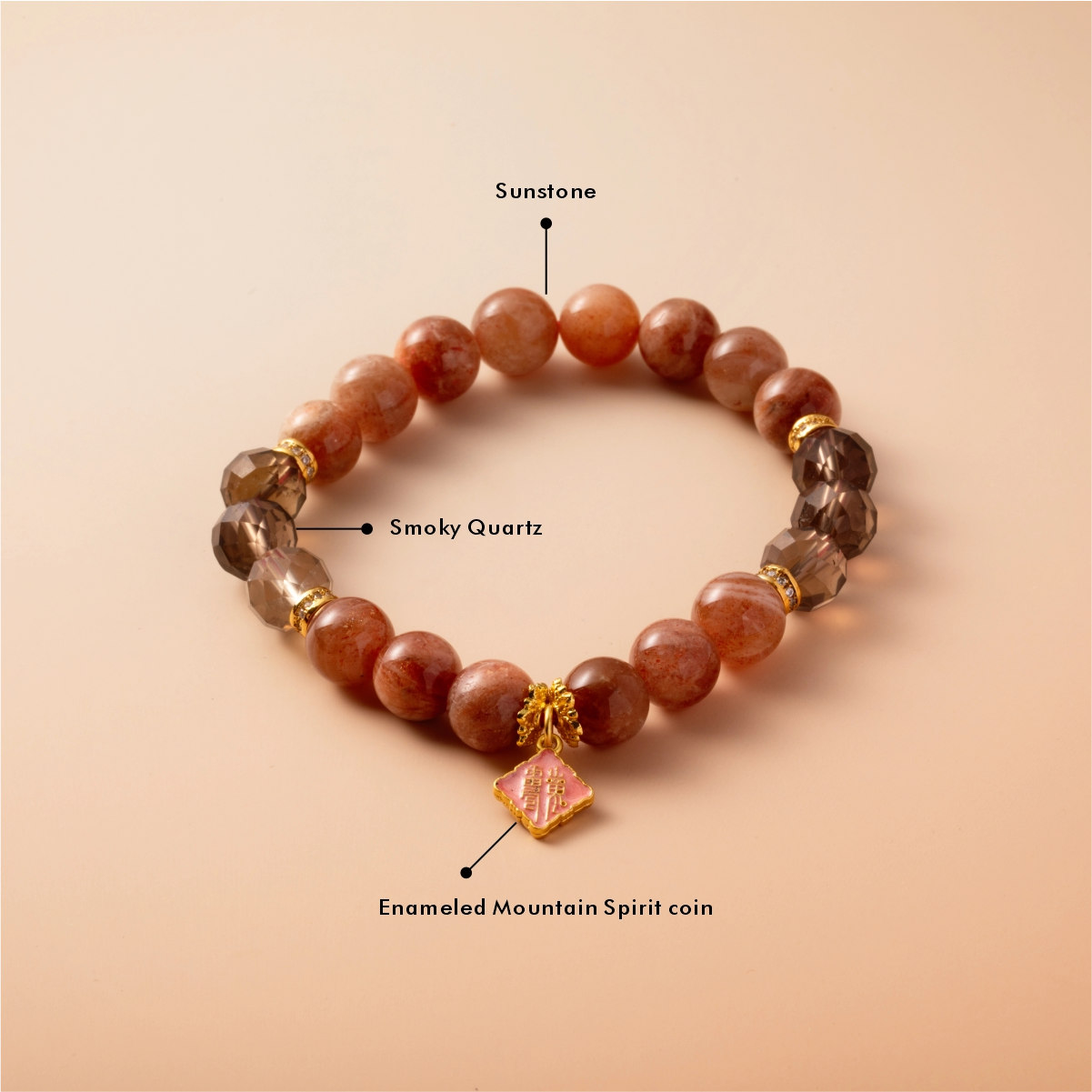 Bracelet For Fire Element Amplified Energy- Sunstone & Smoky Quartz