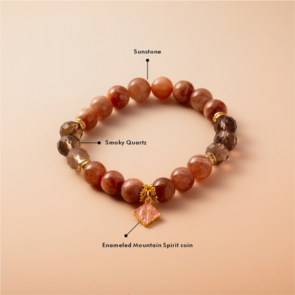 Bracelet For Fire Element Amplified Energy- Sunstone & Smoky Quartz