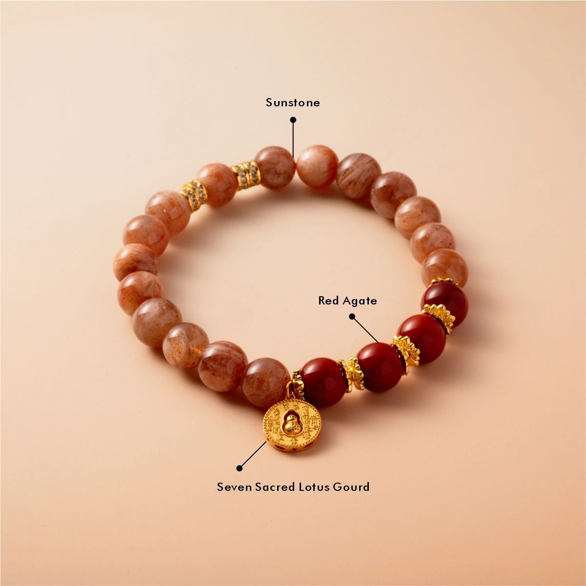 Bracelet For Fire Element Gentle & Balance Energy - Sunstone & Red Agate