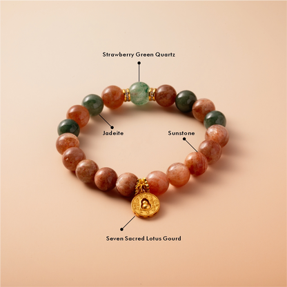 Bracelet For Fire Element Gentle & Balance Energy - Sunstone & Strawberry Green Quartz