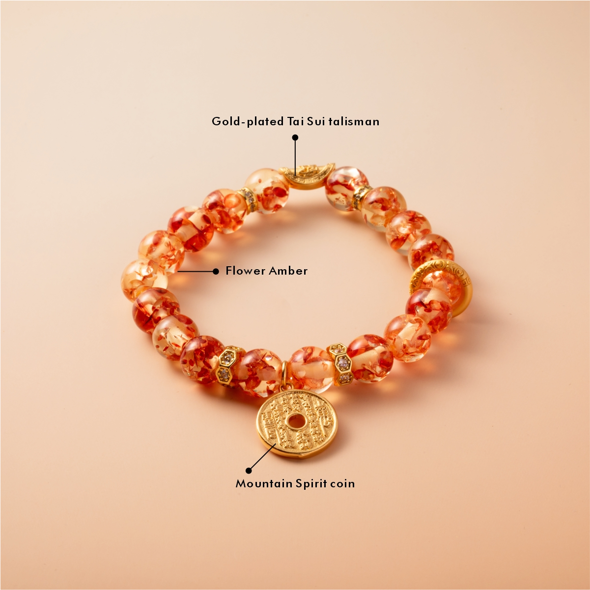 Bracelet For Earth Element Gentle & Balance Energy - Flower Amber