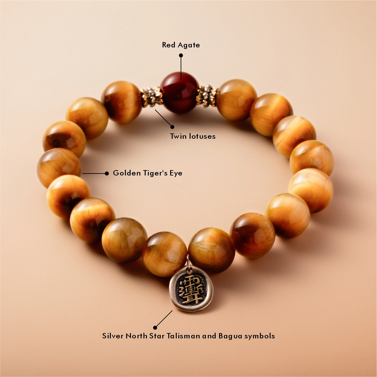 Bracelet For Earth Element Gentle & Balance Energy - Golden Tiger's Eye & Red Agate