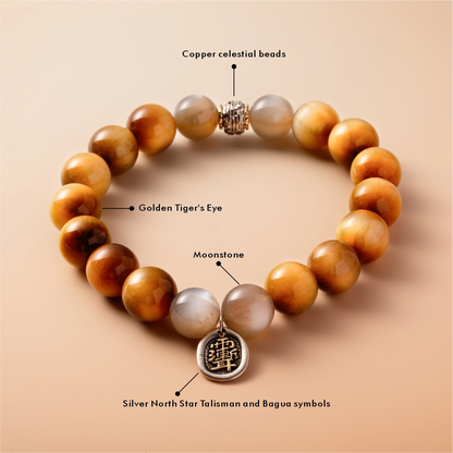Bracelet For Earth Element Amplified Energy- Golden Tiger's Eye & Moonstone