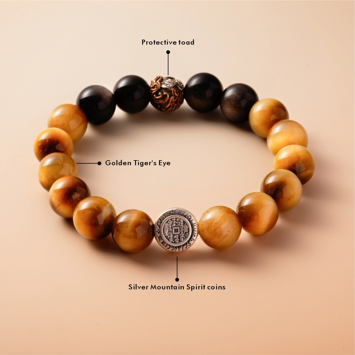 Bracelet For Earth Element Amplified Energy- Golden Tiger's Eye & Black Agate