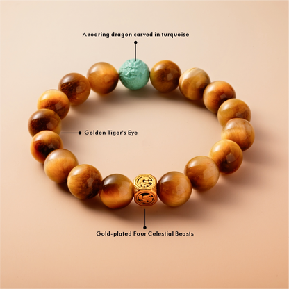 Bracelet For Earth Element Amplified Energy- Golden Tiger's Eye & Turquoise