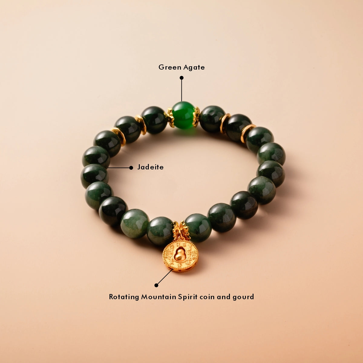 Bracelet For Wood Element Gentle & Balance Energy- Jadeite & Green Agate