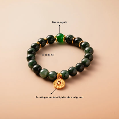 Bracelet For Wood Element Gentle & Balance Energy- Jadeite & Green Agate
