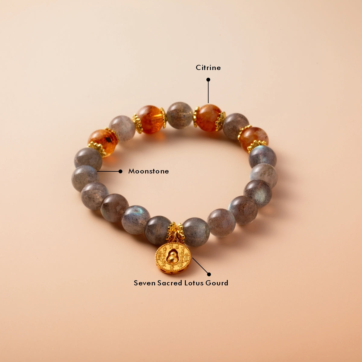Bracelet For Metal Element Gentle & Balance Energy - Moonstone & Citrine