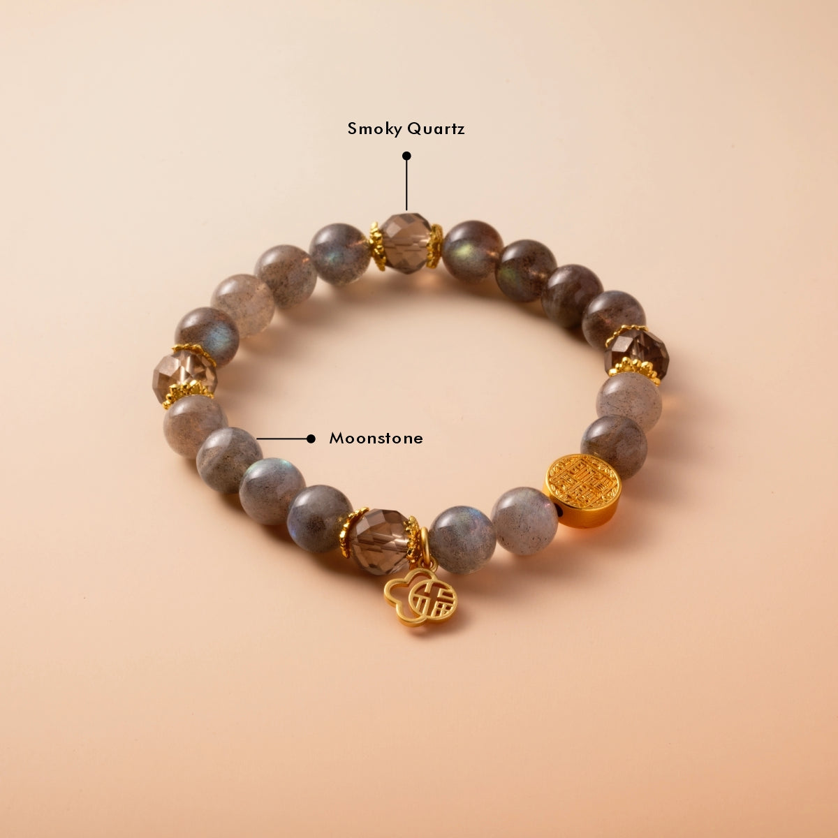 Bracelet For Metal Element Amplified Energy - Moonstone & Smoky Quartz